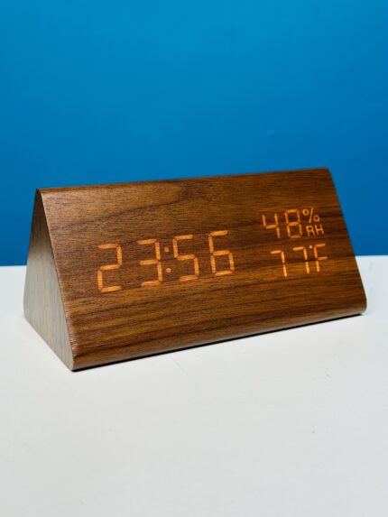 Triangle Wooden Style Digital Led Clock-Dark Wood