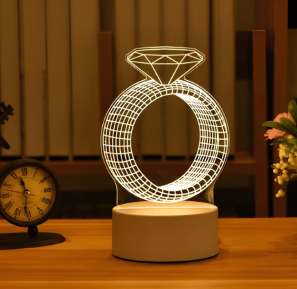GearUP Acrylic Multicolor Night Lamp Black (Diamond Ring)