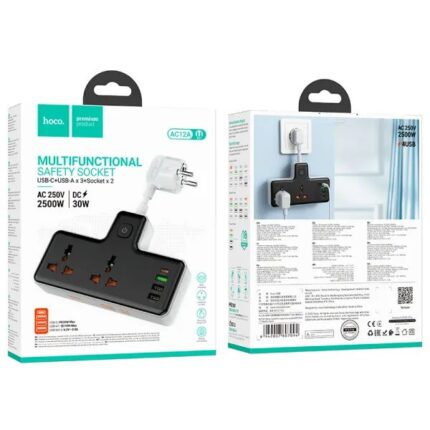 Hoco AC12A 30W 1C3A Power Strip (2500W)-Black Color