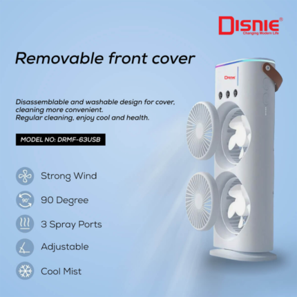 Disnie DRMF-63USB Rechargeable Double Head Portable Mini Air Cooling Mist Fan with Remote